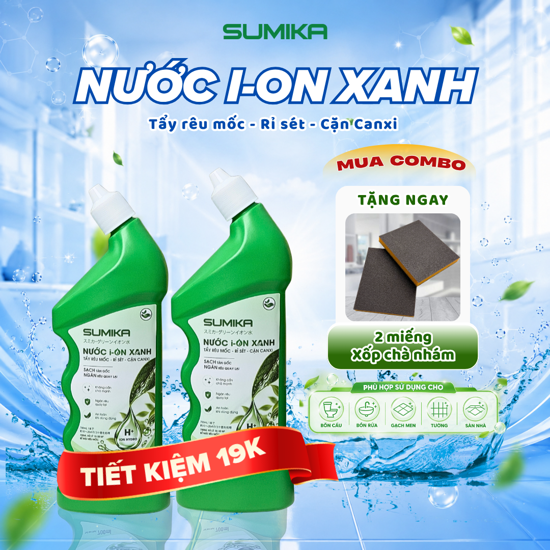 Combo 2 Chai Nước i-on Xanh Sumika 700ml, Tẩy Rêu Mốc, Rỉ Sét, Cặn Canxi Fake2 (Copy)